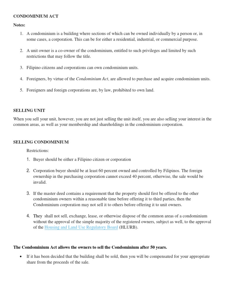 Condominium Act Notes Housing and Land Use Regulatory Board PDF