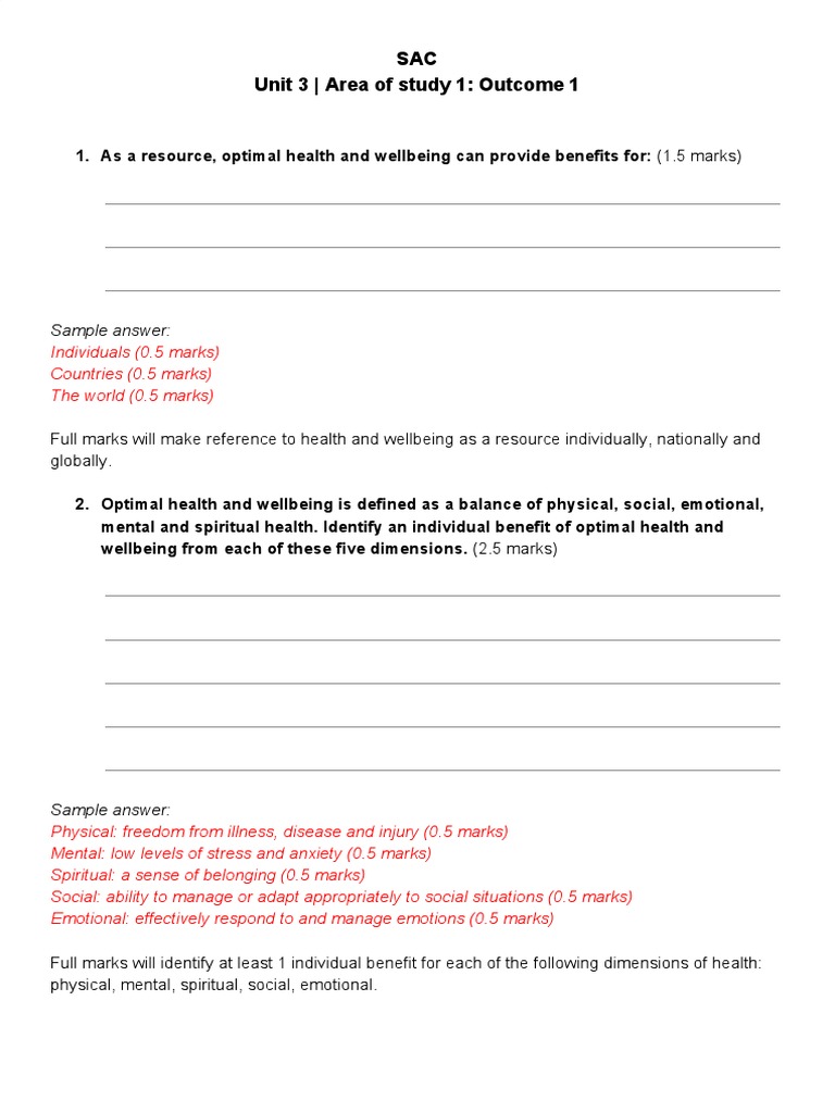 SAC Unit 3 - Area of Study 1: Outcome 1: Sample Answer | PDF | Well ...