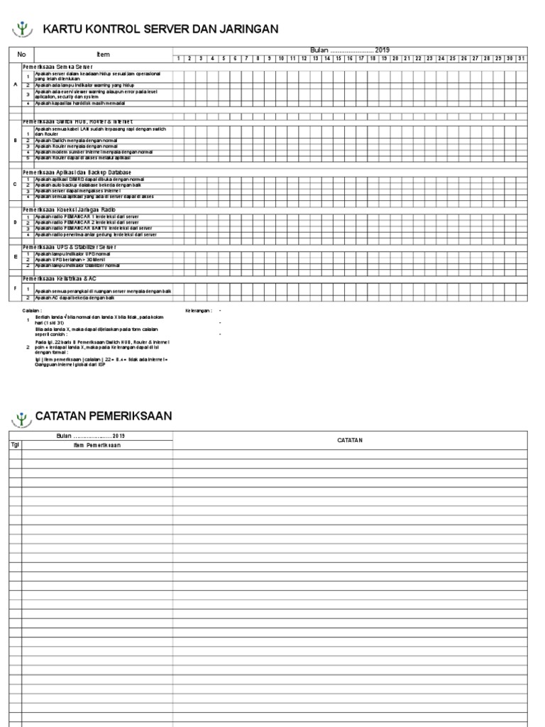 Checklist Pemeliharaan Ruang Server | PDF