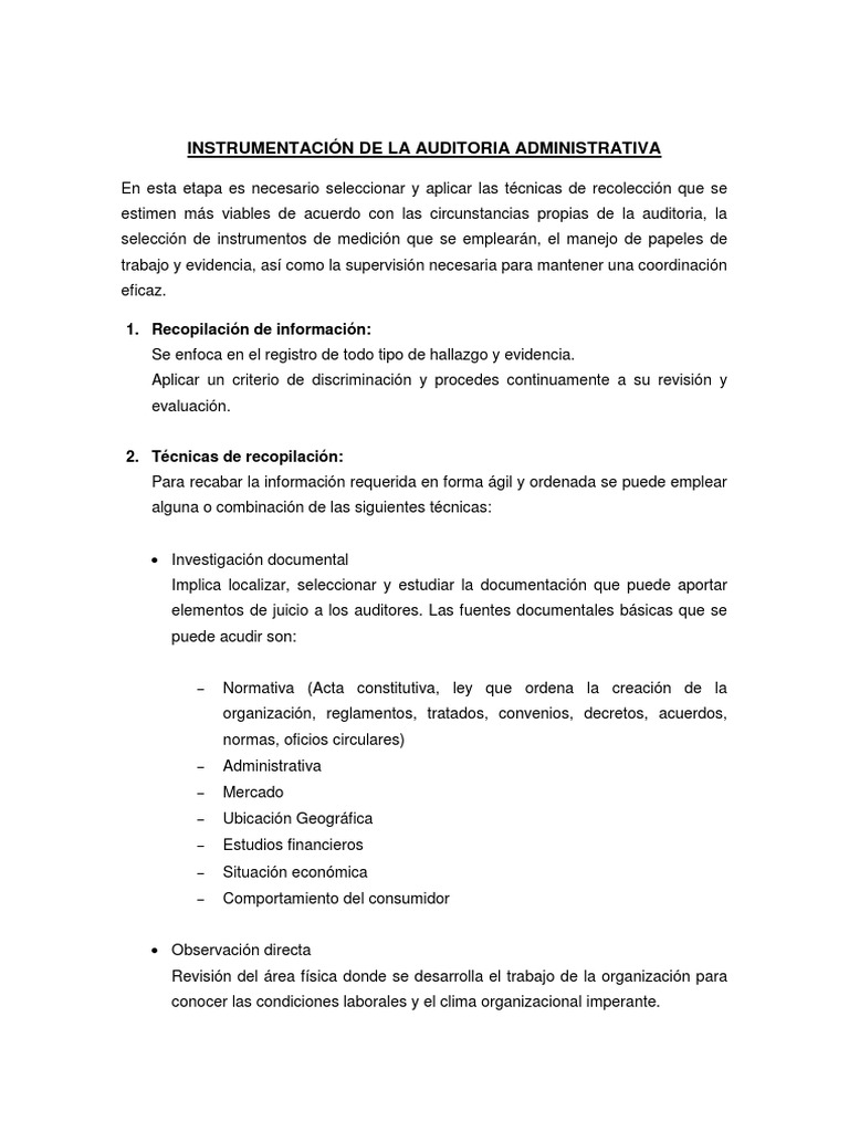 Instrumentacion De La Auditoria Administrativa Auditoria Toma De Decisiones