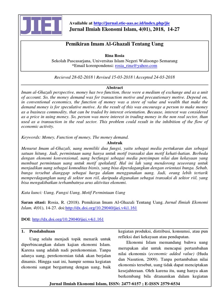Pemikiran Imam Al Ghazali Tentang Uang Pdf