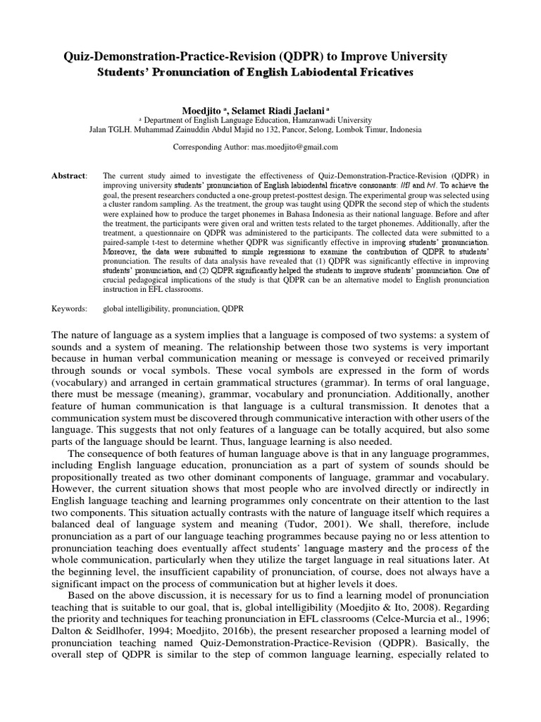 Enhancing English Pronunciation with QDPR | PDF | Correlation And ...