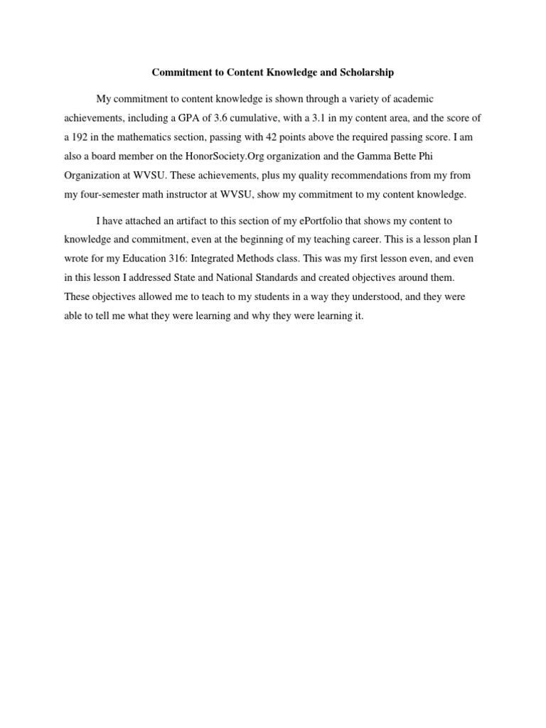 Commitment To Content Knowledge | PDF | Social Science | Wellness