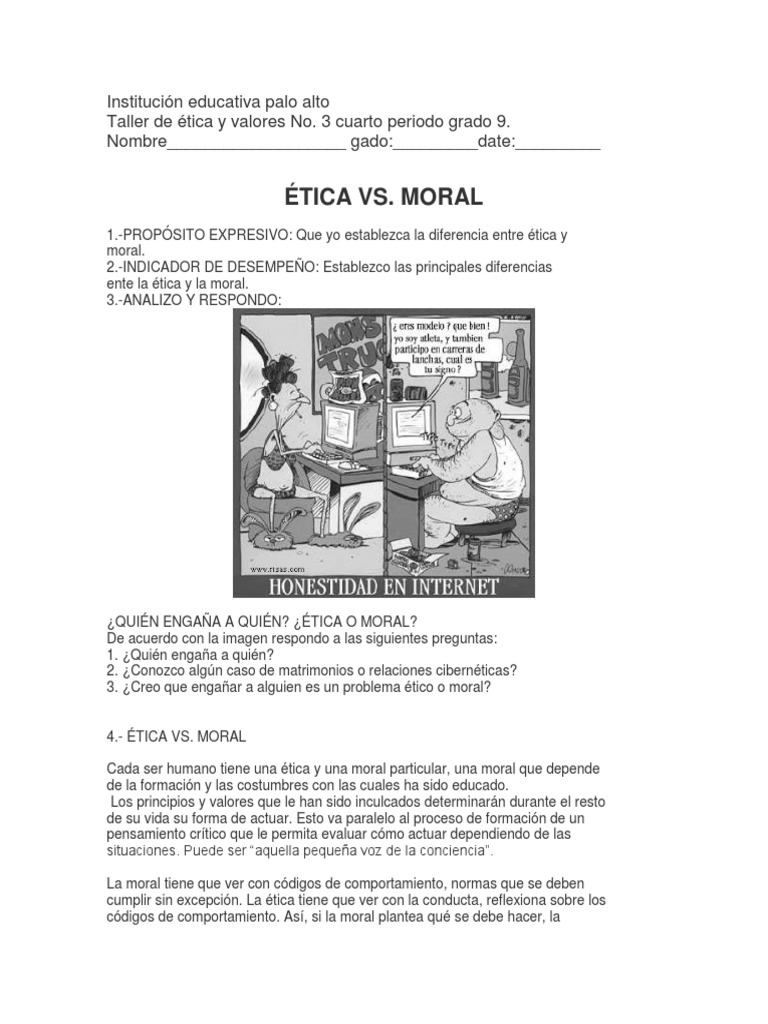 Taller Etica Y Valores Grado 9 Moralidad Metafísica De La Mente