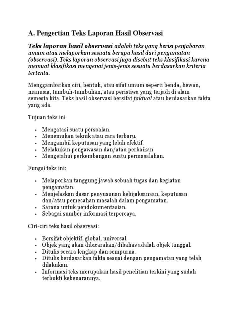 A Pengertian Teks Laporan Hasil Observasi