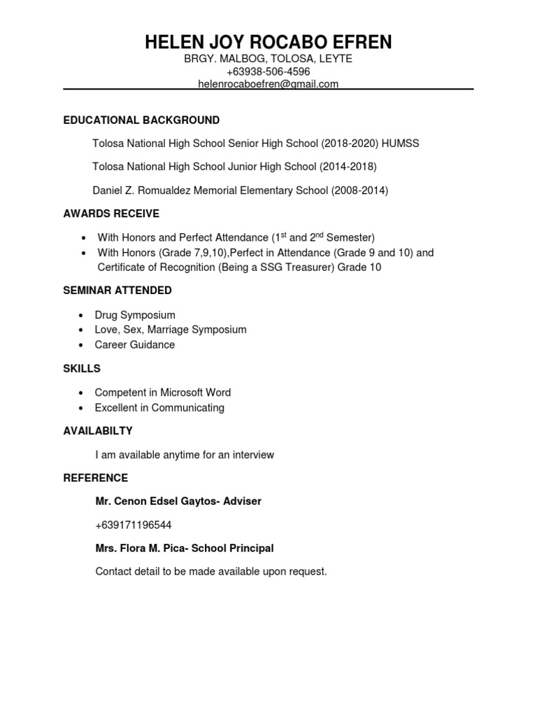 Helen Joy Rocabo Efren: Educational Background | PDF | Wellness