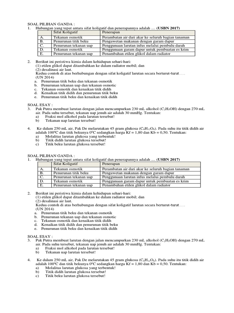 Soal Uh Sifat Koligatif Larutan Docx