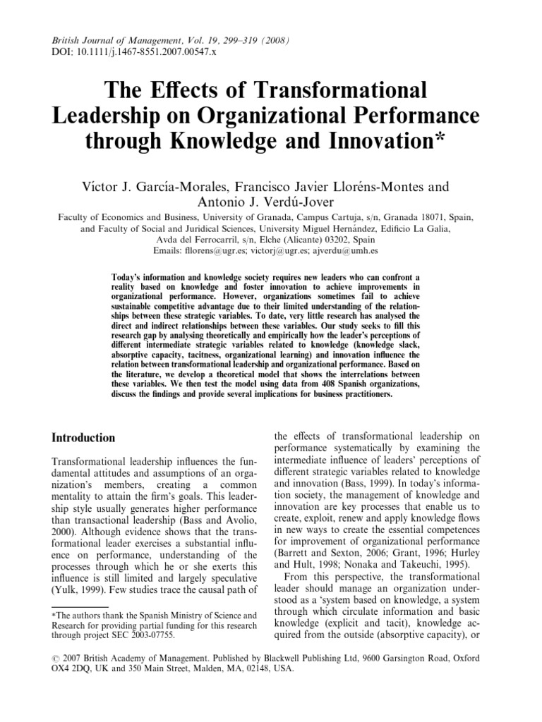 Transformational Leadership's Impact on Performance | PDF | Leadership ...