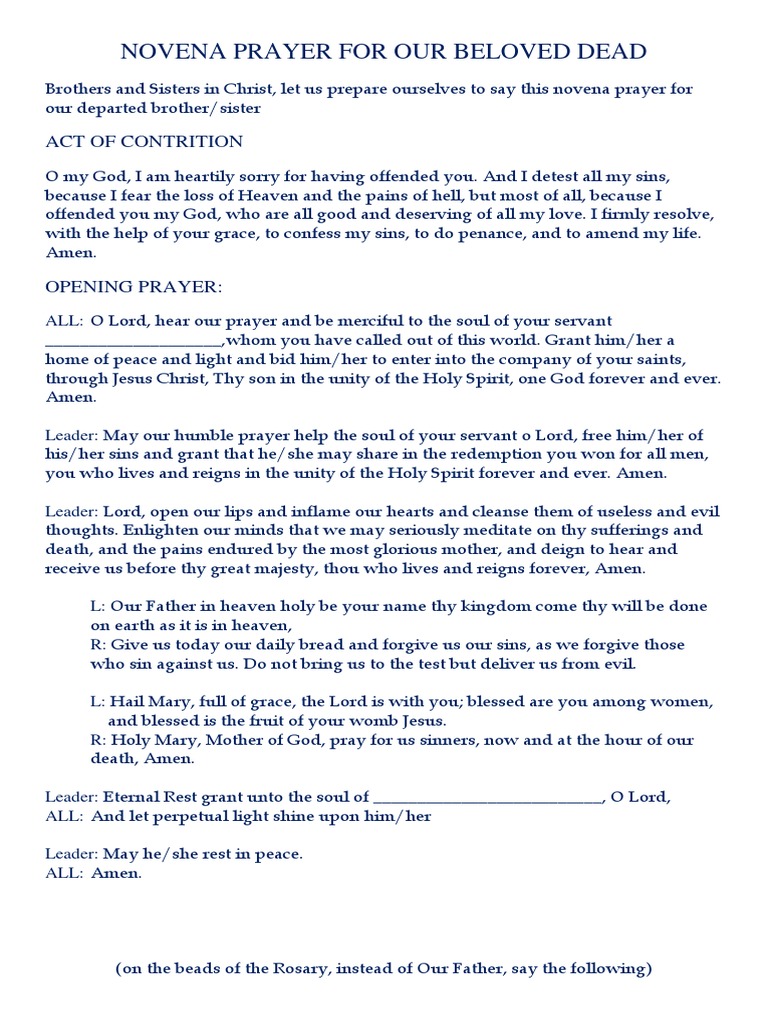 Novena Prayer For Our Beloved Dead Pdf God The Father Lord S Prayer