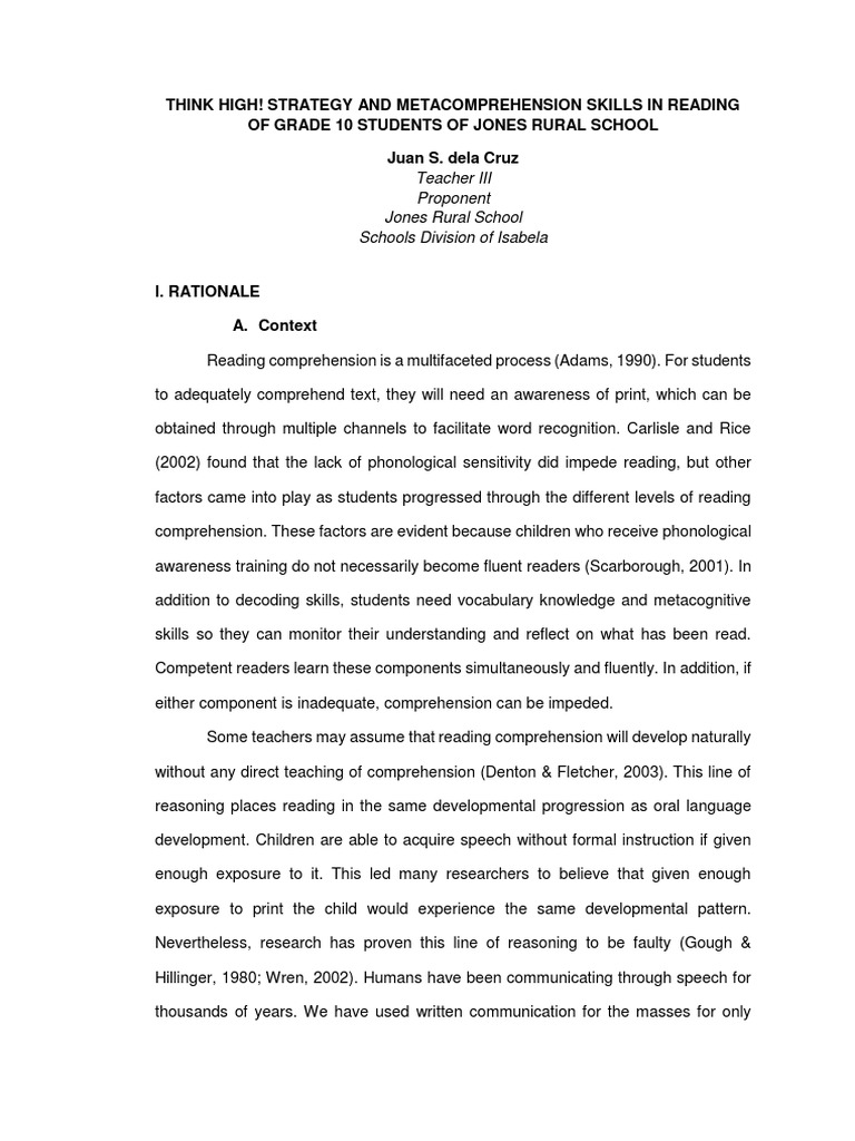 Action Research - Think HighFINAL | PDF | Metacognition | Reading ...