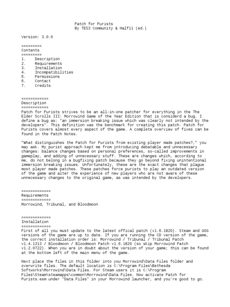 Patch For Purists ReadMe | PDF | Video Games | Video Game Development