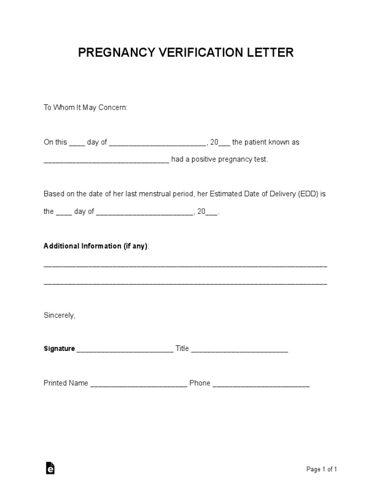 Pregnancy Verification Letter: Additional Information (If Any) PDF