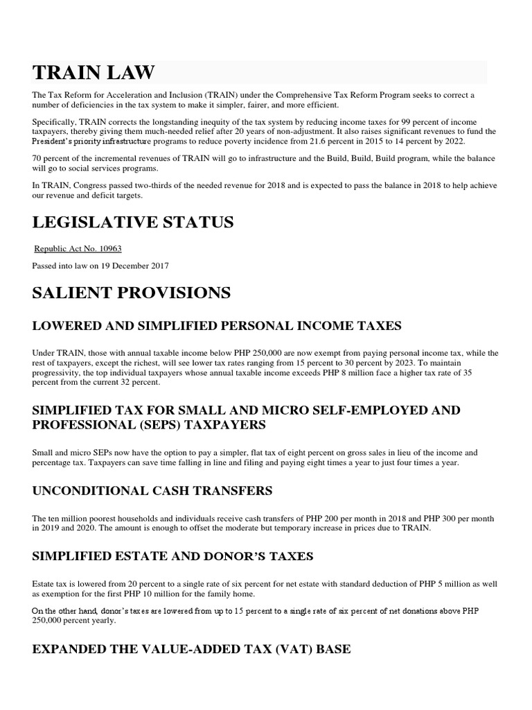 Overview of the TRAIN Law in the Philippines | PDF | Income Tax In The ...