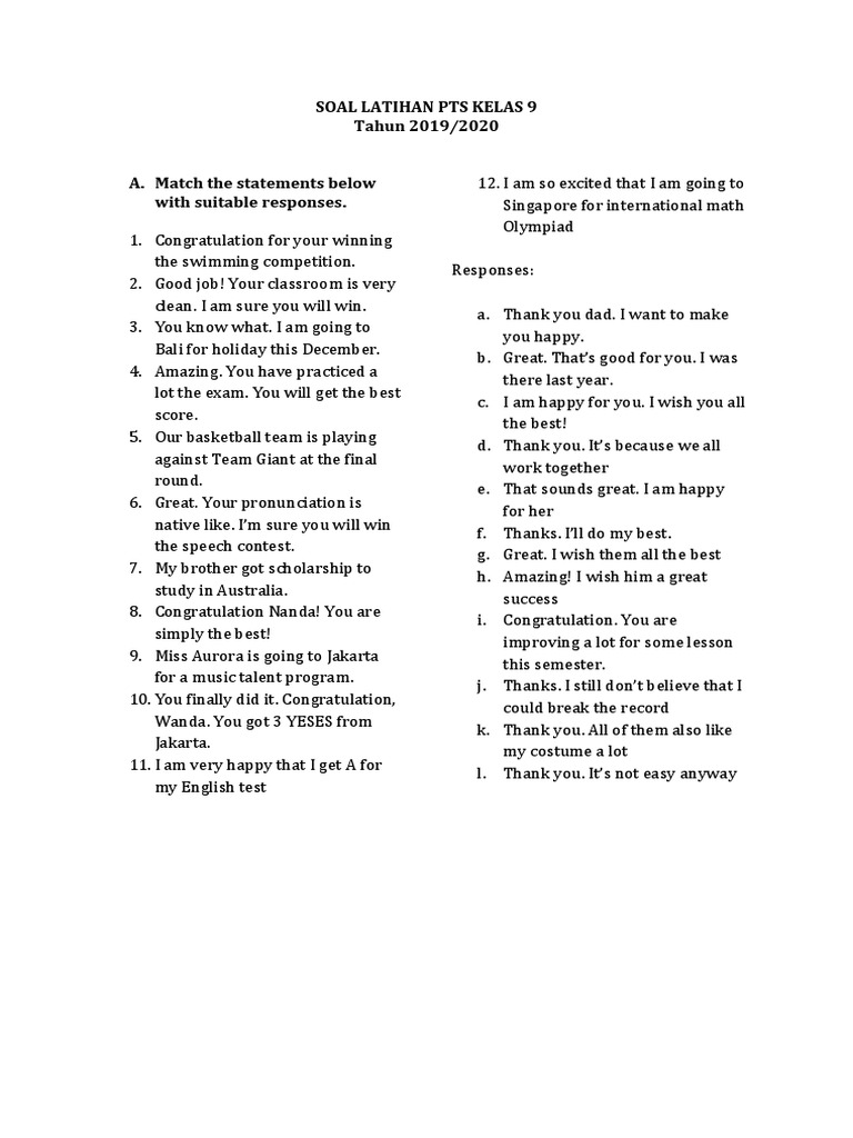 Soal Latihan Pts Kelas 9 Docx Sugar Diet Nutrition