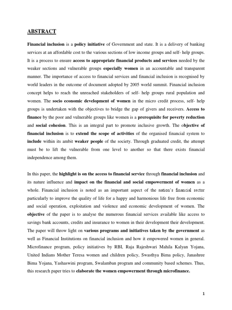 Financial Inclusion and Women Empowerment Through Micro Finance | PDF ...