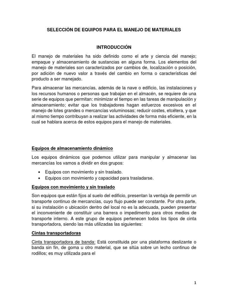 U2 A1 Selección de Equipos para El Manejo de Materiales | PDF | Almacén ...
