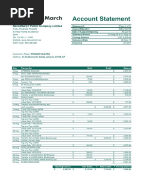 BANK ACCOUNT STATEMENT