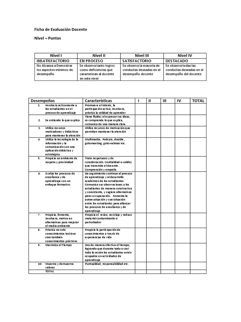 Ficha de Evaluación del Desempeño Docente | PDF | Maestros | Evaluación
