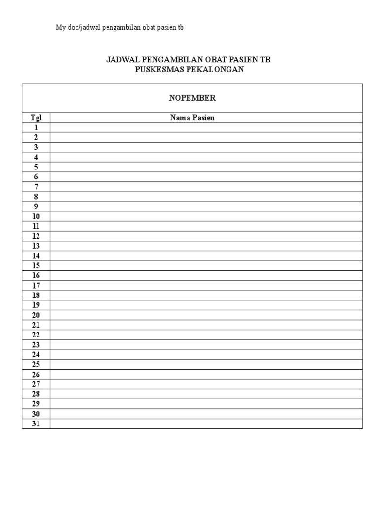 Jadwal Pengambilan Obat Pasien TB | PDF | Pengembangan Diri | Kesehatan ...