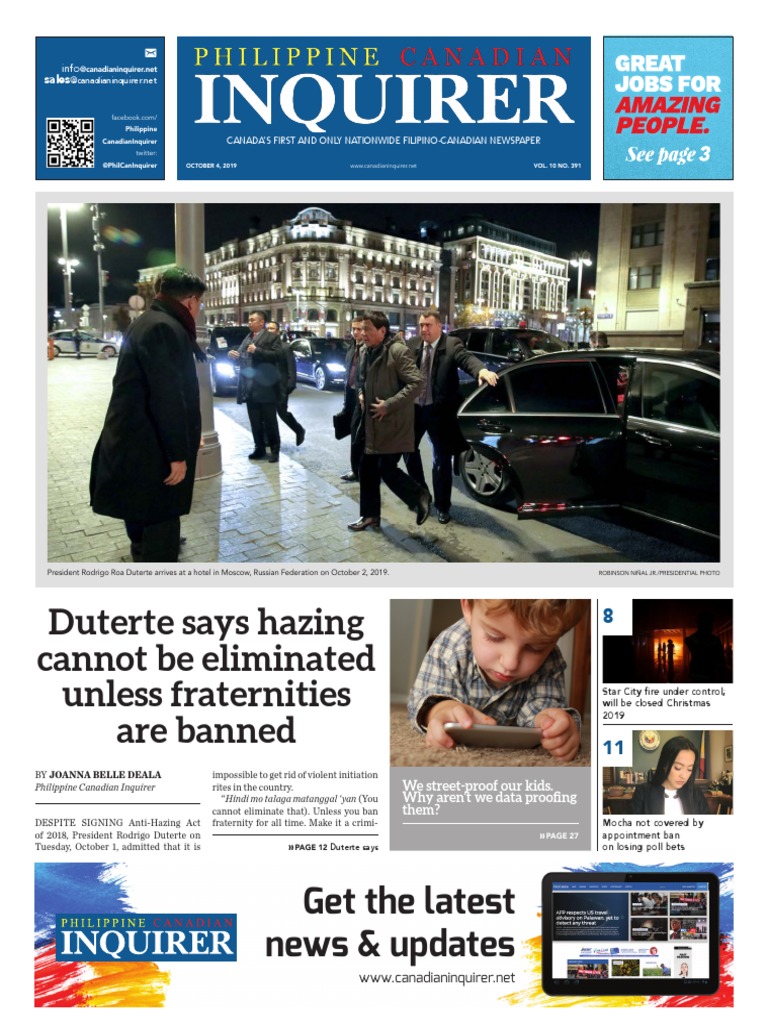 Philippine Canadian Inquirer #391 | PDF | Rodrigo Duterte | President Of  The Philippines