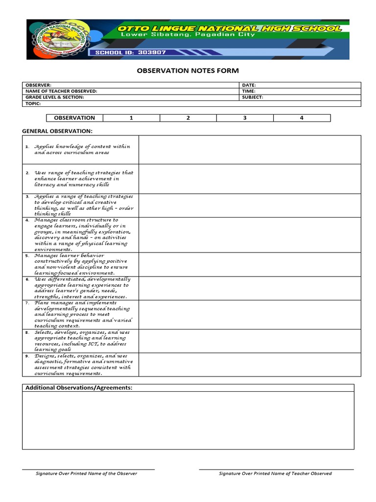 Teacher Observation Notes Template | PDF | Career & Growth