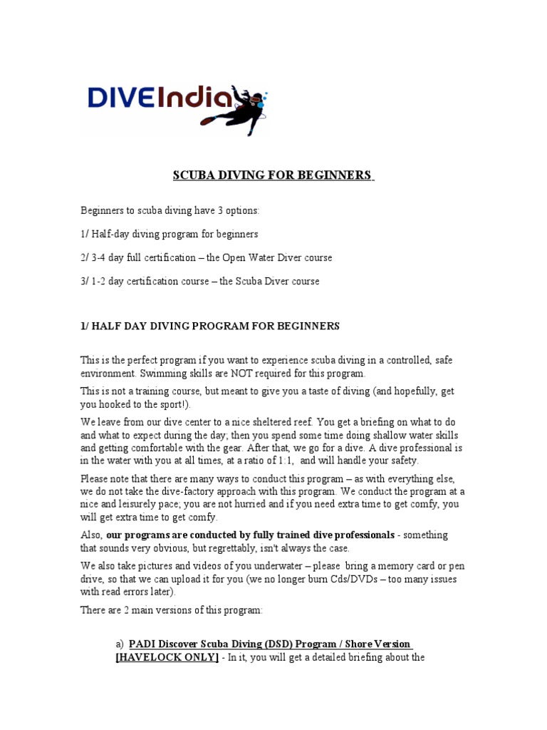 Scuba Diving Courses for Beginners | PDF | Scuba Diving | Underwater Diving