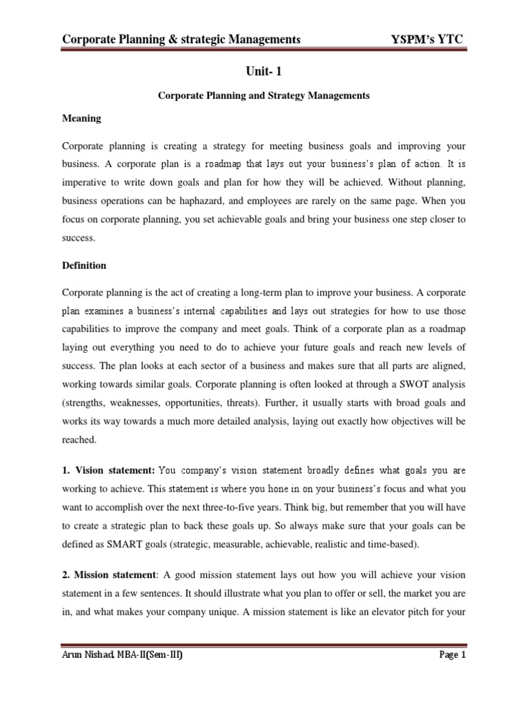 Corporate Planning and Strategy Overview | PDF | Strategic Management ...