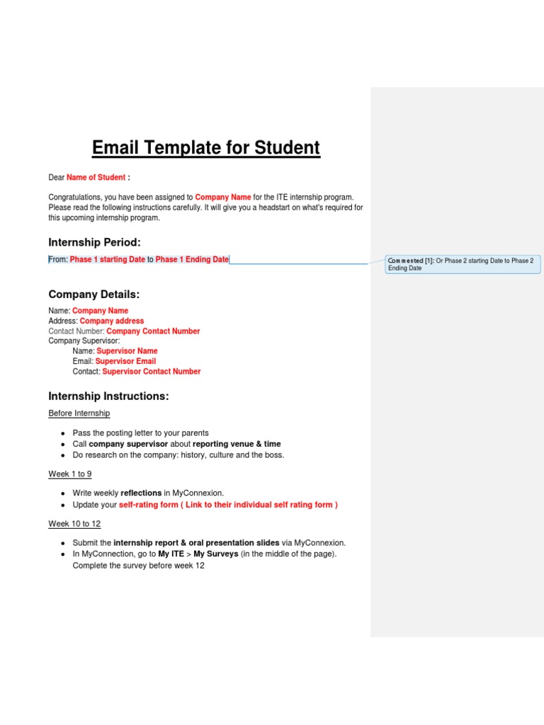 ITE Internship Program Email Template | PDF | Internship | Job Hunting