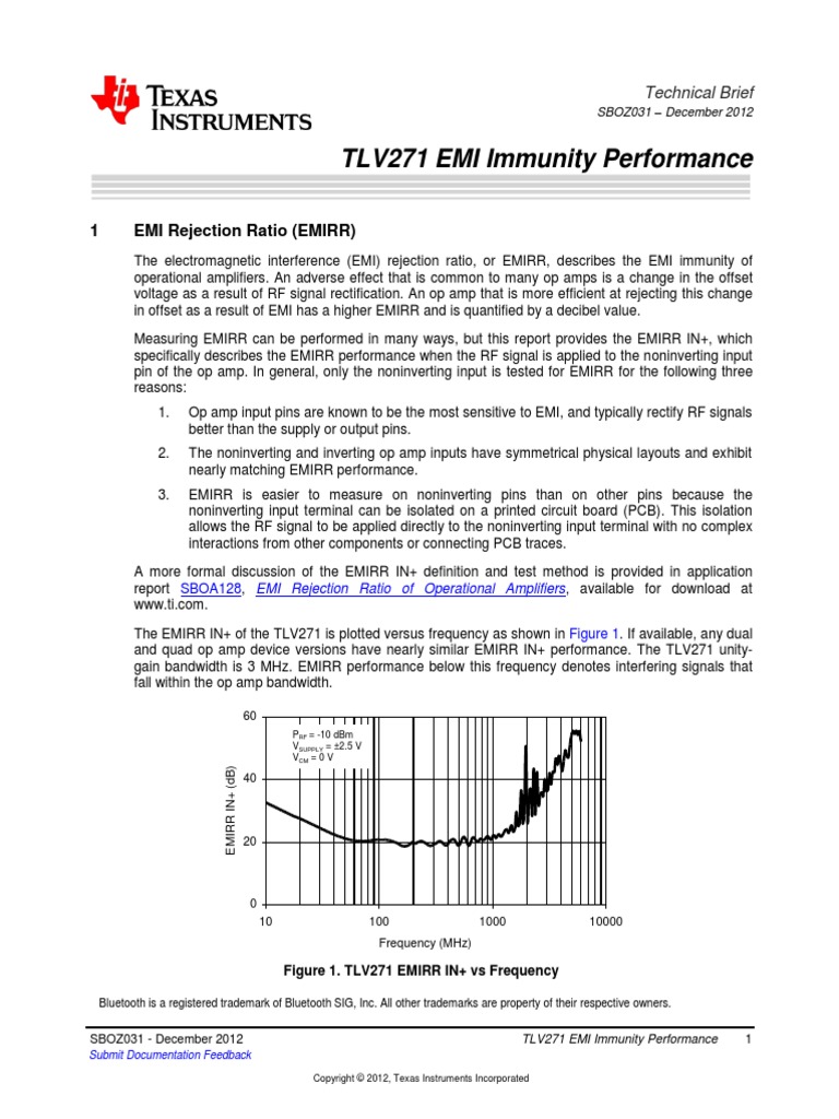 TLV271 EMI Immunity Performance: 1 EMI Rejection Ratio (EMIRR) | PDF ...