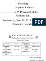 Welcome Participants & Guests To TESDA Provincial Skills Competition Wednesday, June 26, 2019 at La Salle University Deportivo