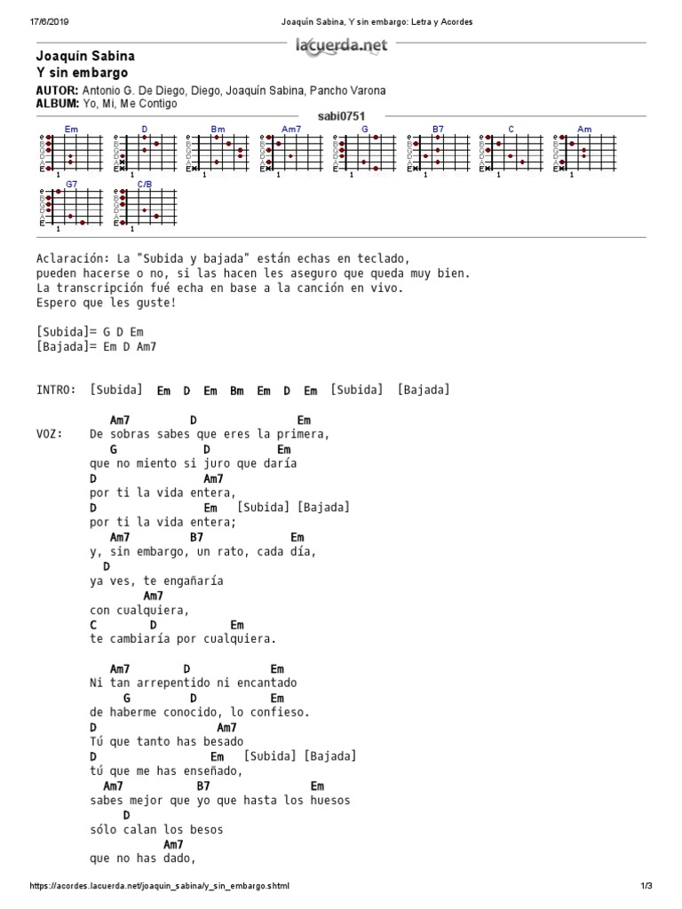 Joaquín Sabina, Y Sin Embargo - Letra y Acordes | PDF