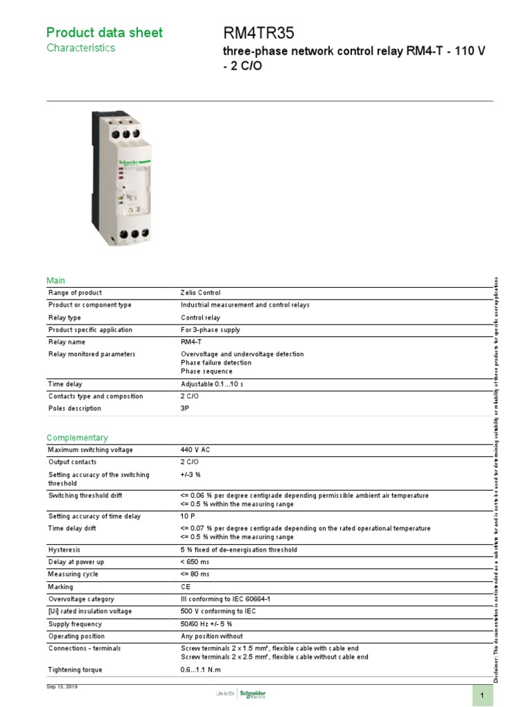 RM4TR35 3-Phase Control Relay Data Sheet | PDF | Relay | Alternating ...