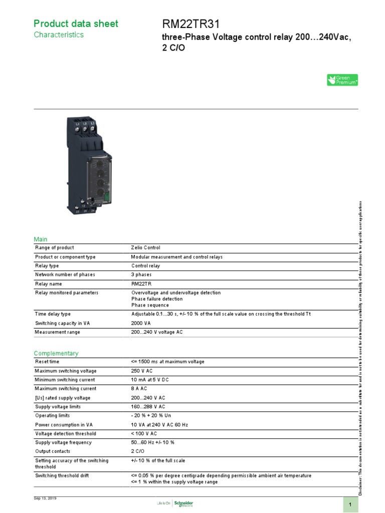RM22TR Three-Phase Control Relay Data | PDF | Relay | Alternating Current