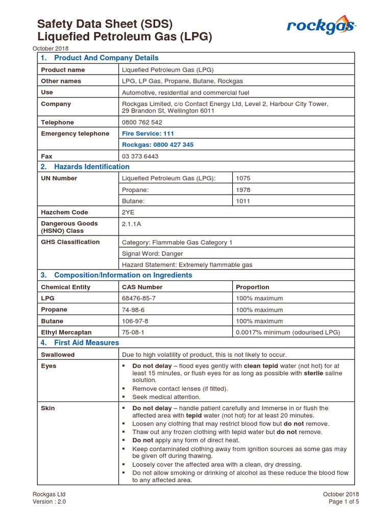 Safety Data Sheet (SDS) Liquefied Petroleum Gas (LPG) 1. Product and