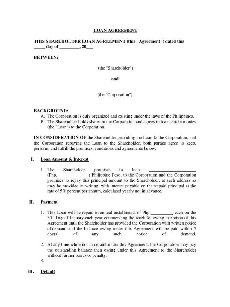 Shareholder Loan Agreement Template | PDF | Loans | Corporations