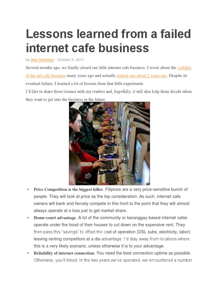 Lessons Learned From A Failed Internet Cafe Business: Viability of The ...