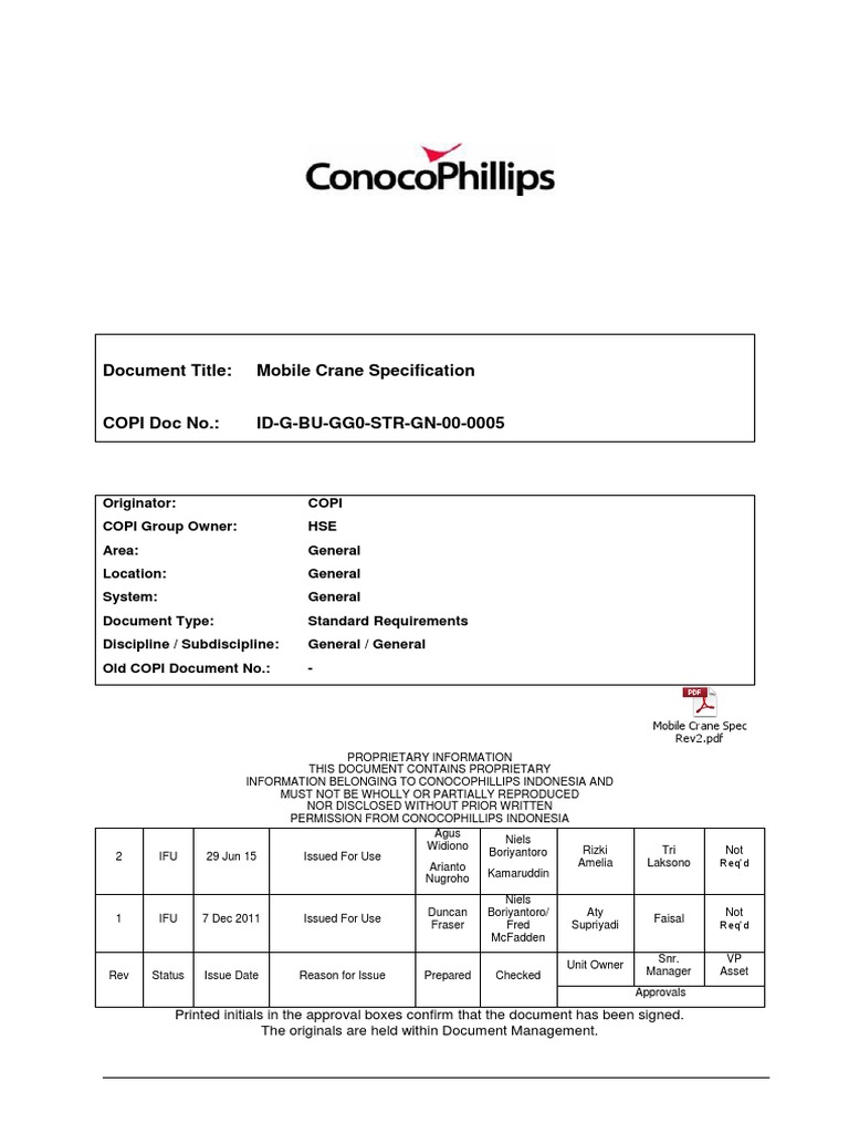 Mobile Crane Specs for COPI | PDF | Crane (Machine) | Machines