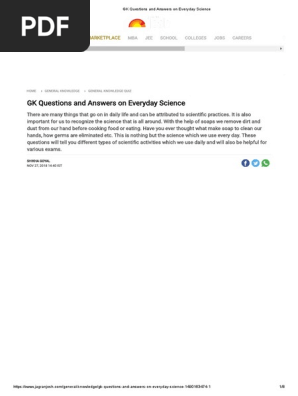 Gk Questions And Answers On Everyday Science Pdf Sucrose Carbon