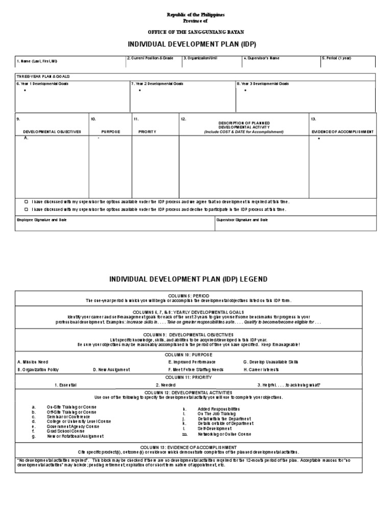 Individual Development Plan (Idp) : Republic of The Philippines ...
