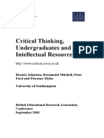 Critical Thinking, Undergraduates and Intellectual Resources
