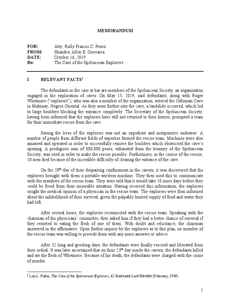 GUEVARRA InterOffice Legal Memorandum On The Speluncean Explorers