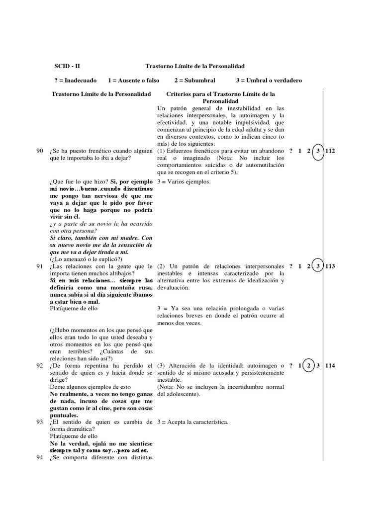 Entrevista Scid II | PDF | Trastorno límite de la personalidad ...
