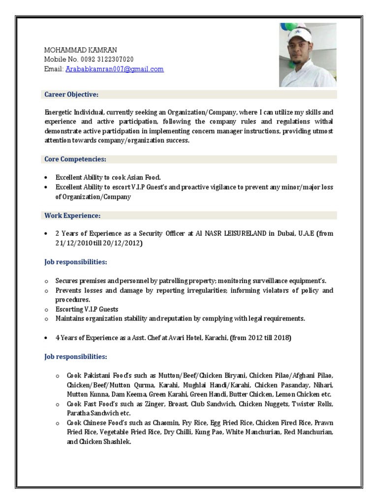 Professional Chef Resume | Pdf | Pakistan | Cuisine