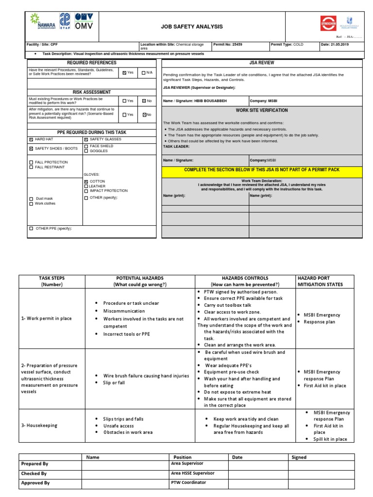 JSAVisual Inspection and Ultrasonic Thickness Measurement On Pressure