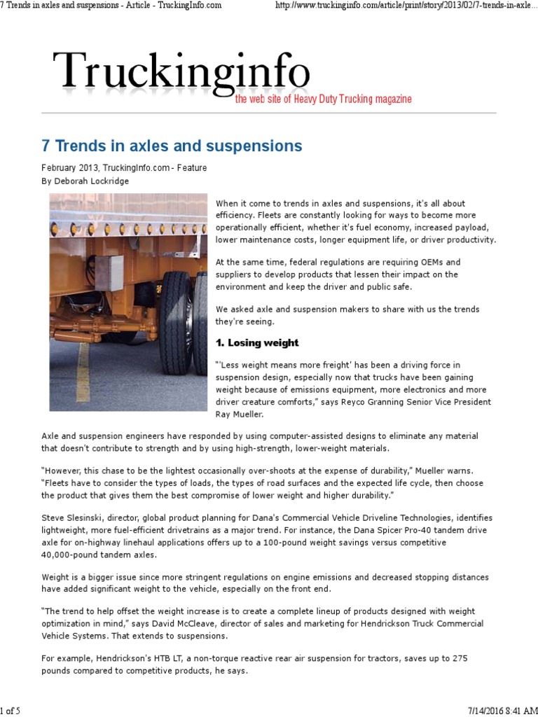 7 Trends in Axles and Suspensions Article TruckingInfo PDF Tire