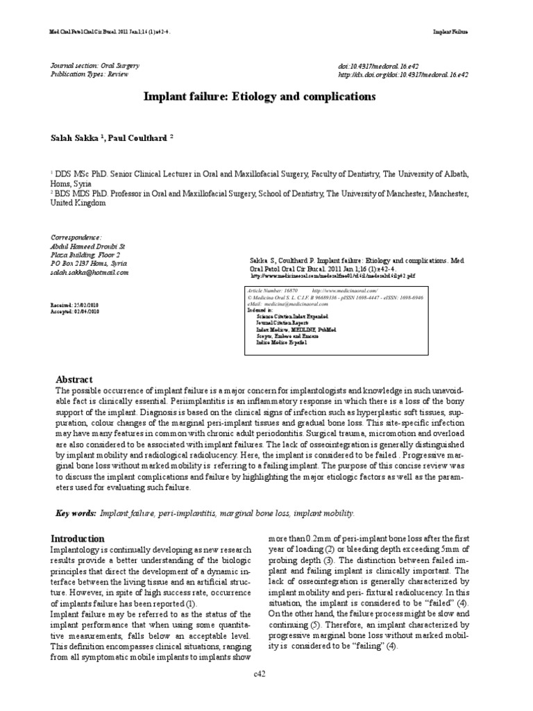 Implant Failure Etiology PDF | PDF | Dental Implant | Medical Specialties