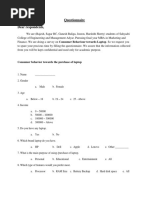 Questionnaire Dear Respondents,: Consumer Behavior Towards The Purchase of Laptop