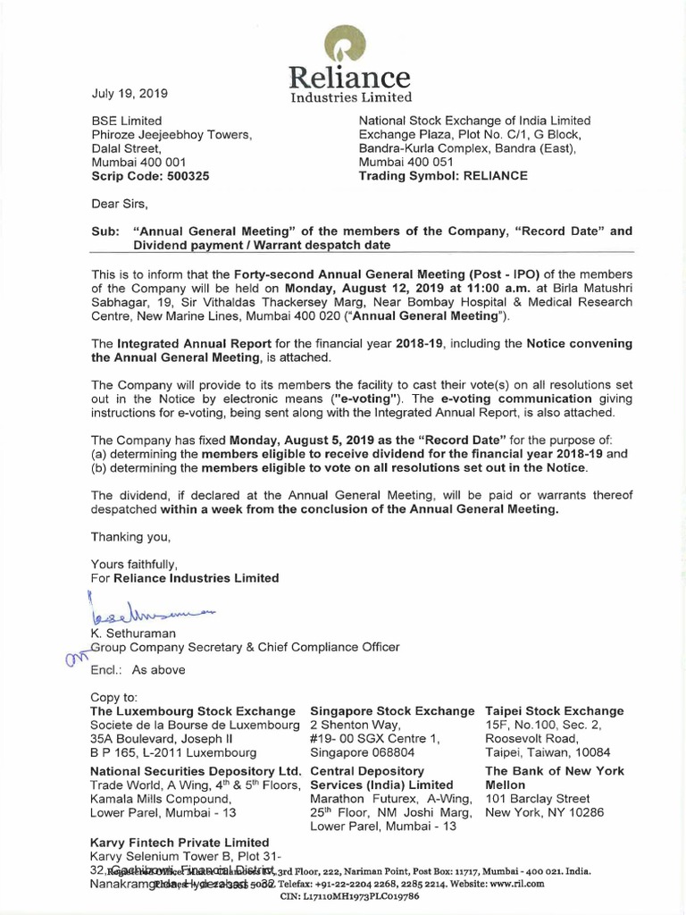 Reliance Annual Repo Oil Refinery Financial Statement