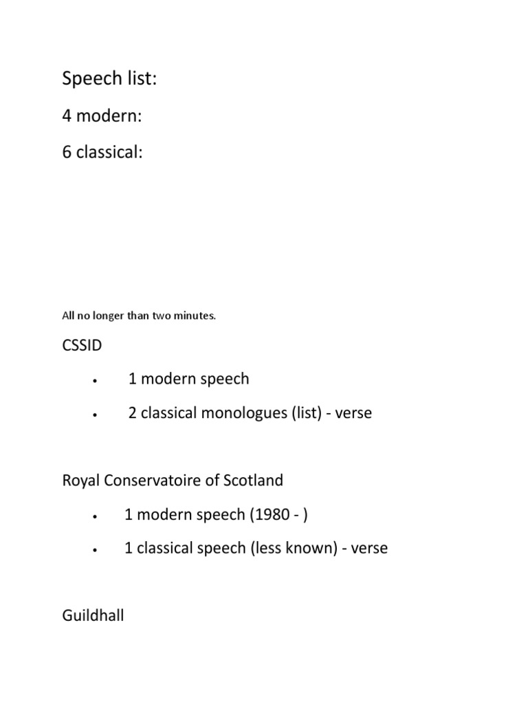 Speech List for Auditions | PDF | Social Science | Art