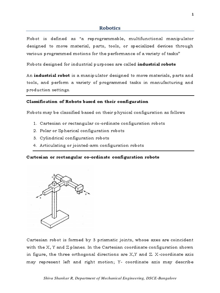 Robotics: Classification of Robots Based On Their Configuration | PDF ...